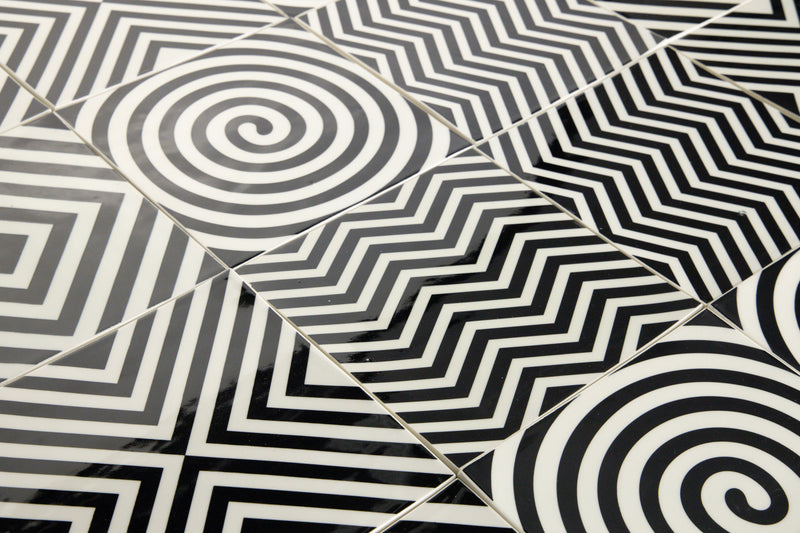 Black & White Geometric Pattern Tiles KJSTTD-WS