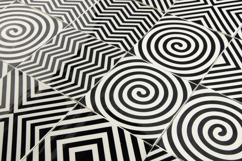 Black & White Geometric Pattern Tiles KJSTTD-WS