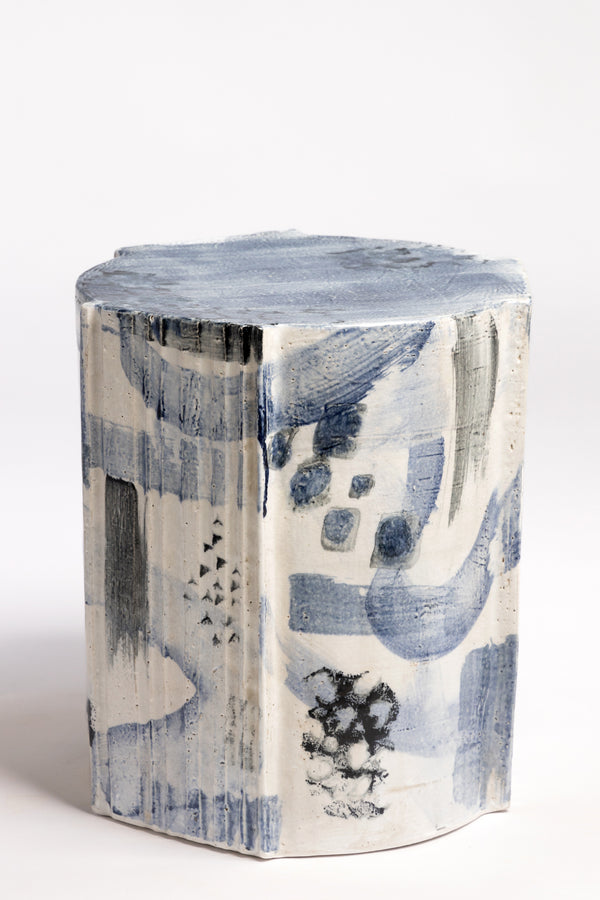 Blue & White Handcrafted Ceramic Side Table 390mm - KMBMDH