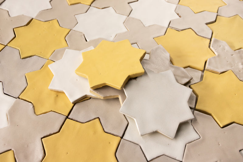 Handmade Star and Cross Tiles Yellow, Taupe & White KTVAPH_13B