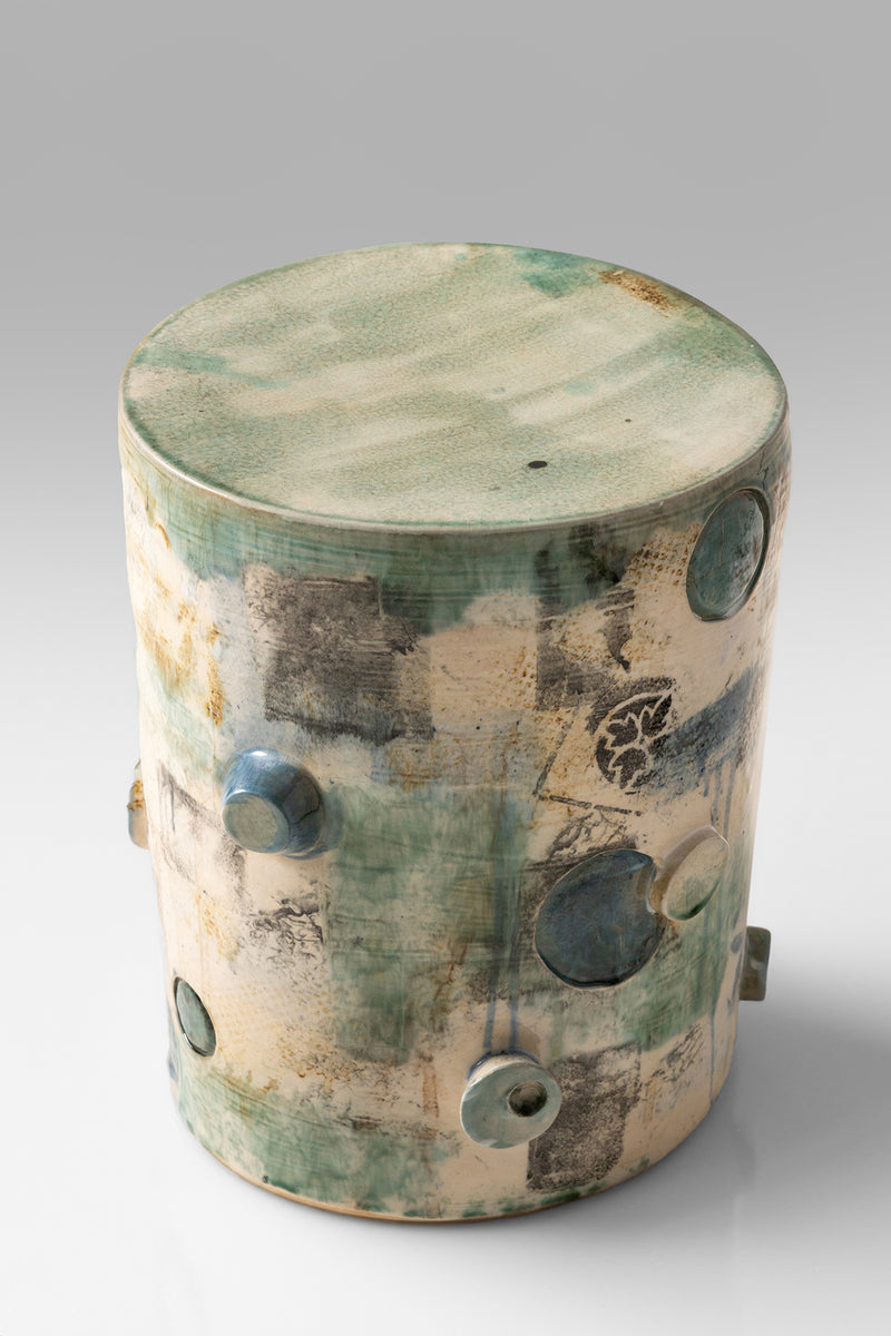 Aqua & Tan Sculptural Ceramic Side Table - KWADFS