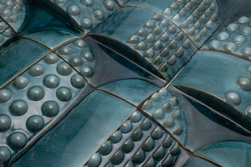 Square 3D Bauble Tiles in Gloss Blue Green Glaze - LDKKJK-EX
