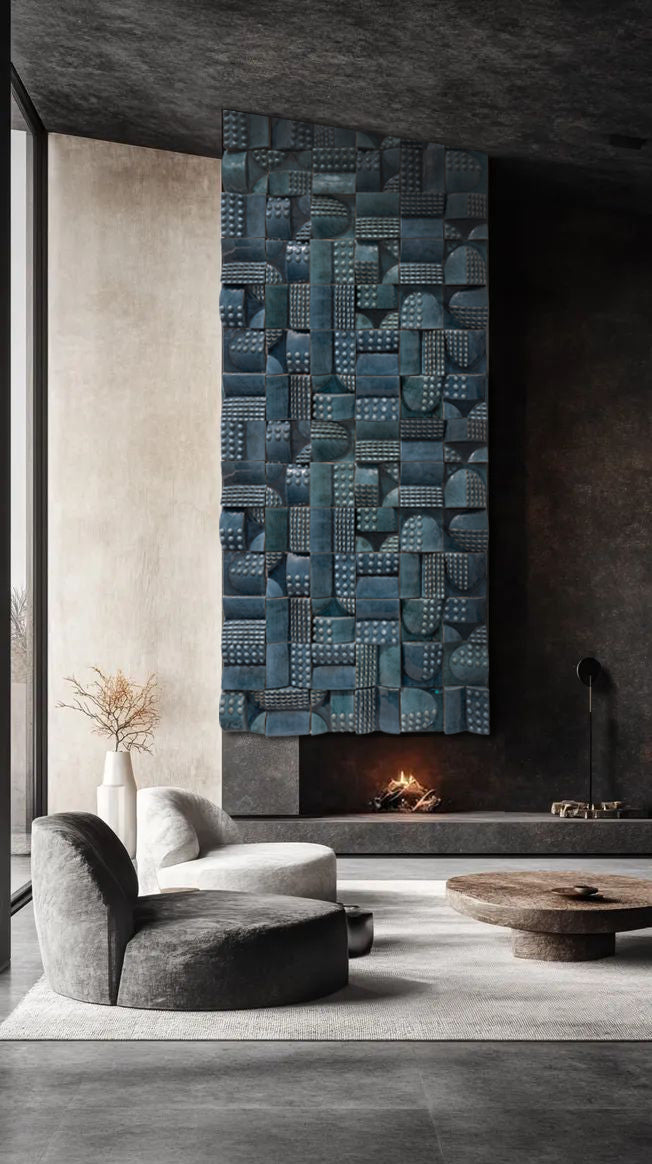 Square 3D Bauble Tiles in Gloss Blue Green Glaze - LDKKJK-EX