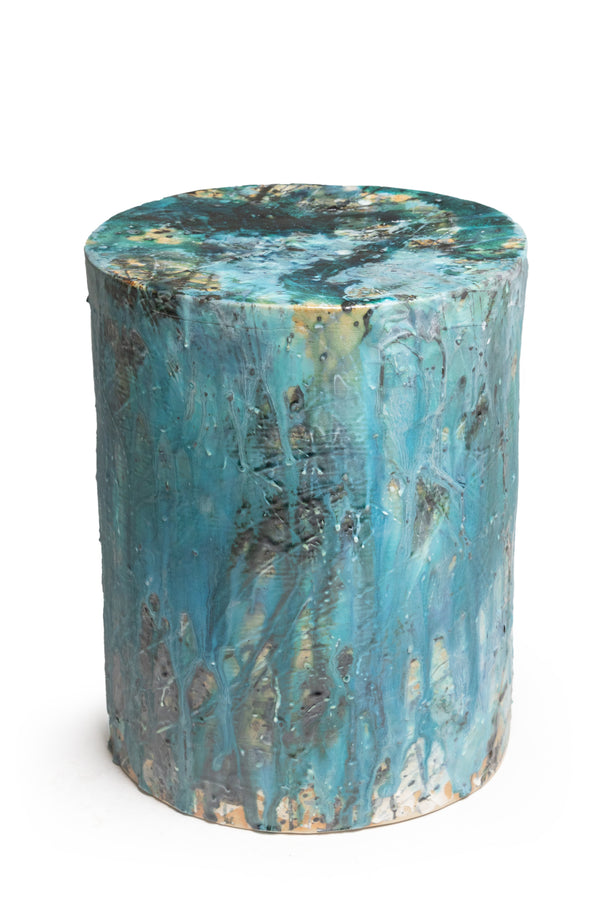 Aqua & Green Handcrafted Ceramic Side Table 390mm - LHLNKQ