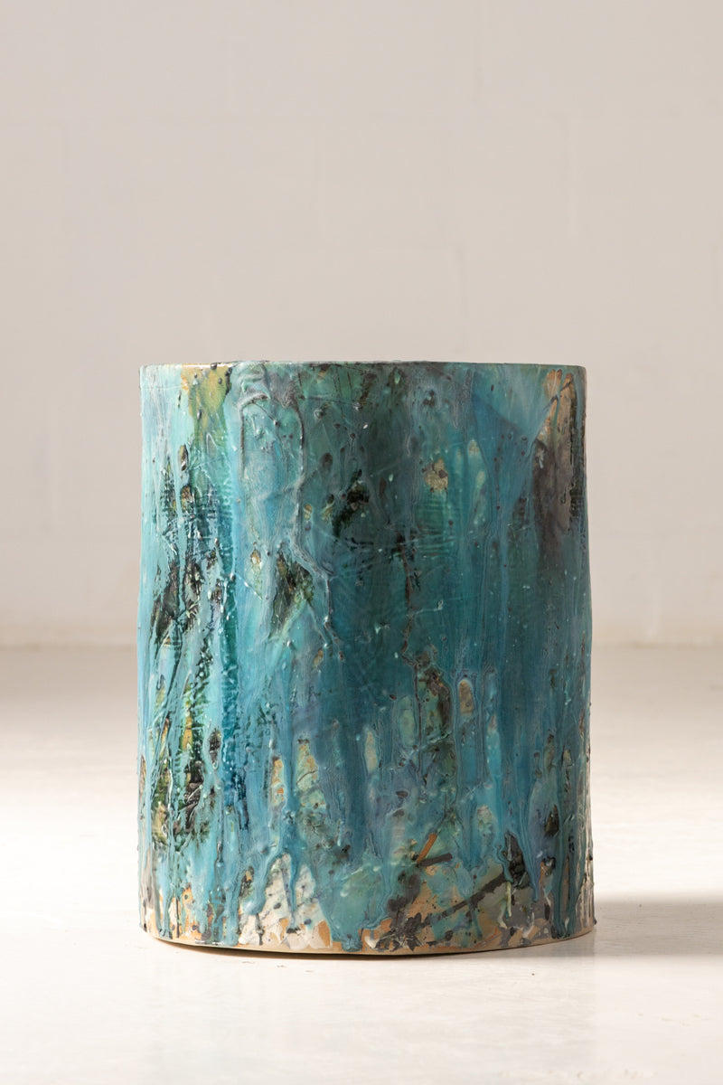 Aqua & Green Handcrafted Ceramic Side Table 390mm - LHLNKQ