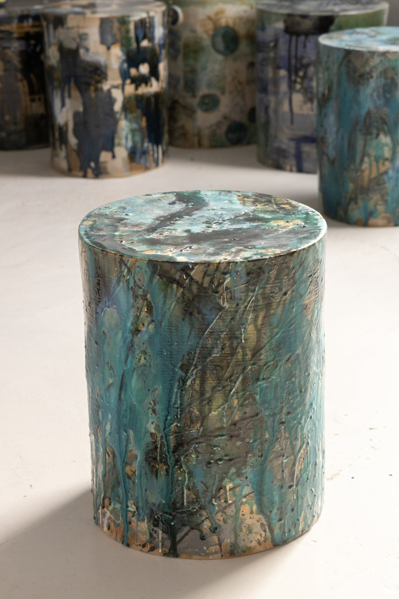 Aqua & Green Handcrafted Ceramic Side Table 390mm - LHLNKQ