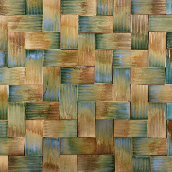 Green & Terracotta Rectangular Tiles Painted by Hand - LJBDJA-WS