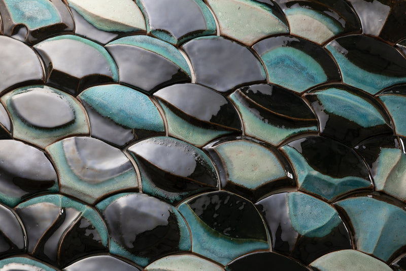 Ocean Inspired Handmade Sculptural Aqua & Brown Fish Scale Tiles - TIDEFORM_LJDJNU
