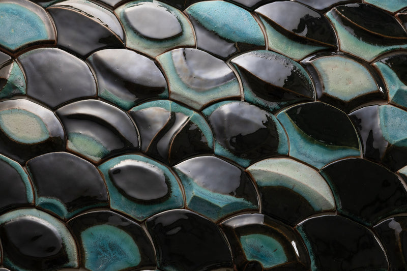 Ocean Inspired Handmade Sculptural Aqua & Brown Fish Scale Tiles - TIDEFORM_LJDJNU