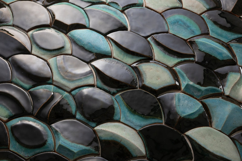Ocean Inspired Handmade Sculptural Aqua & Brown Fish Scale Tiles - TIDEFORM_LJDJNU