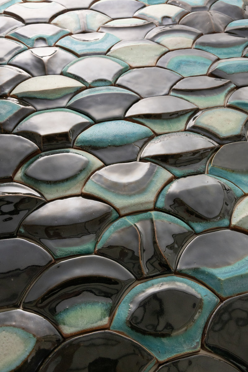 Ocean Inspired Handmade Sculptural Aqua & Brown Fish Scale Tiles - TIDEFORM_LJDJNU