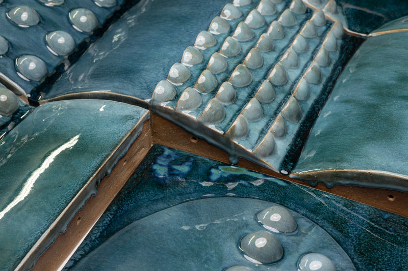 Square 3D Bauble Tiles in Gloss Blue Green Glaze - LDKKJK-EX