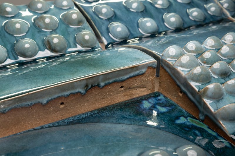 Square 3D Bauble Tiles in Gloss Blue Green Glaze - LDKKJK-EX