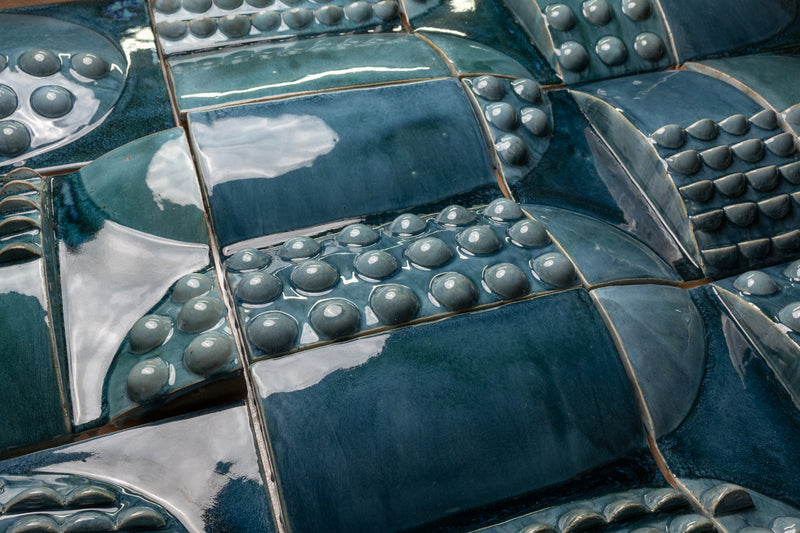 Square 3D Bauble Tiles in Gloss Blue Green Glaze - LDKKJK-EX