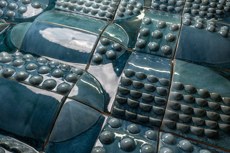Square 3D Bauble Tiles in Gloss Blue Green Glaze - LDKKJK-EX