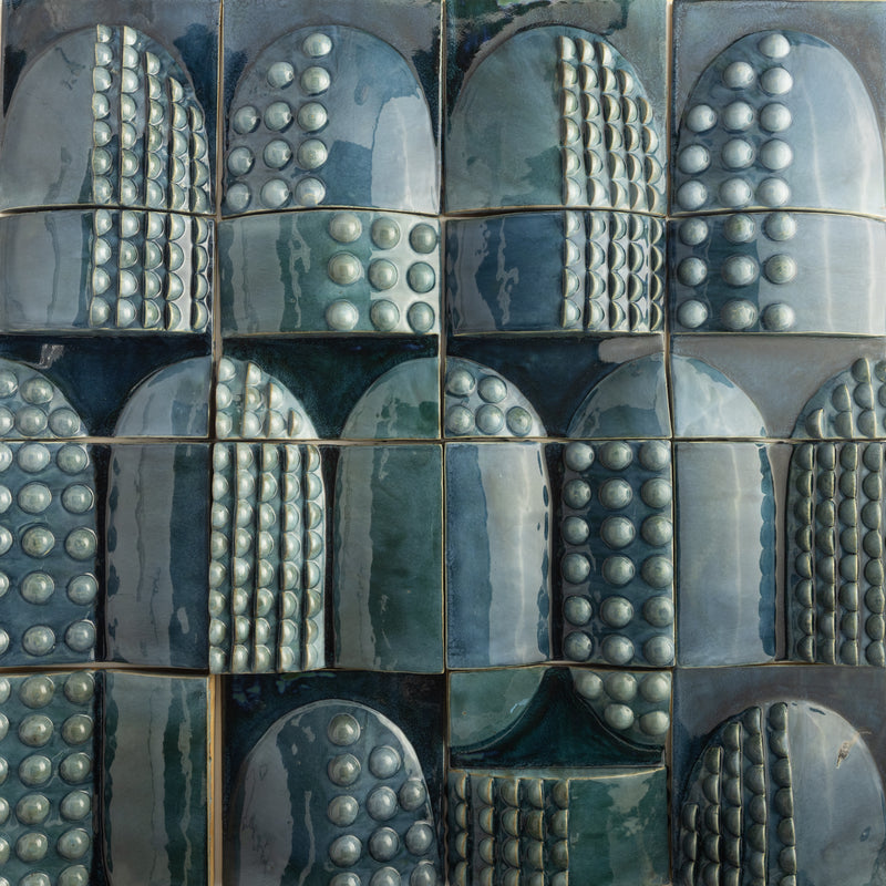 Square 3D Bauble Tiles in Gloss Blue Green Glaze - LDKKJK-EX