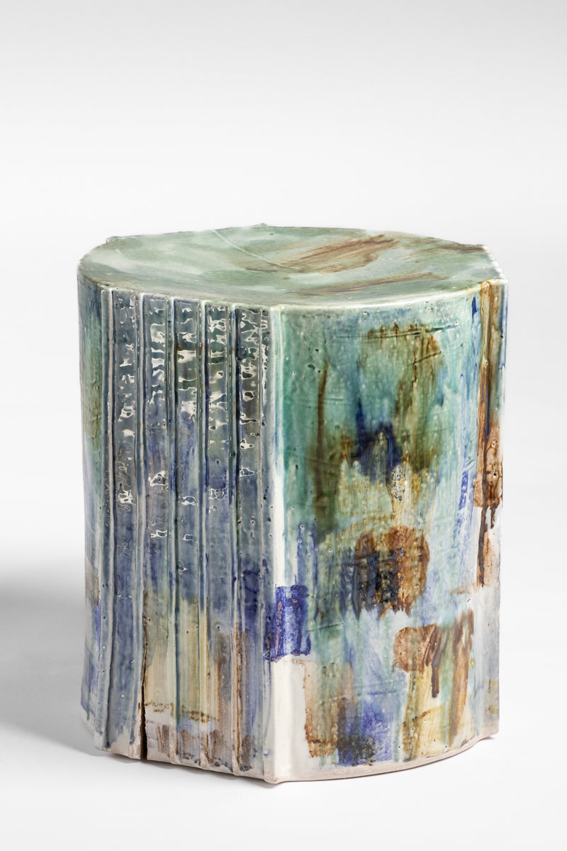 Blue, Aqua & Sepia Handcrafted Ceramic Side Table 375mm - LMBAME