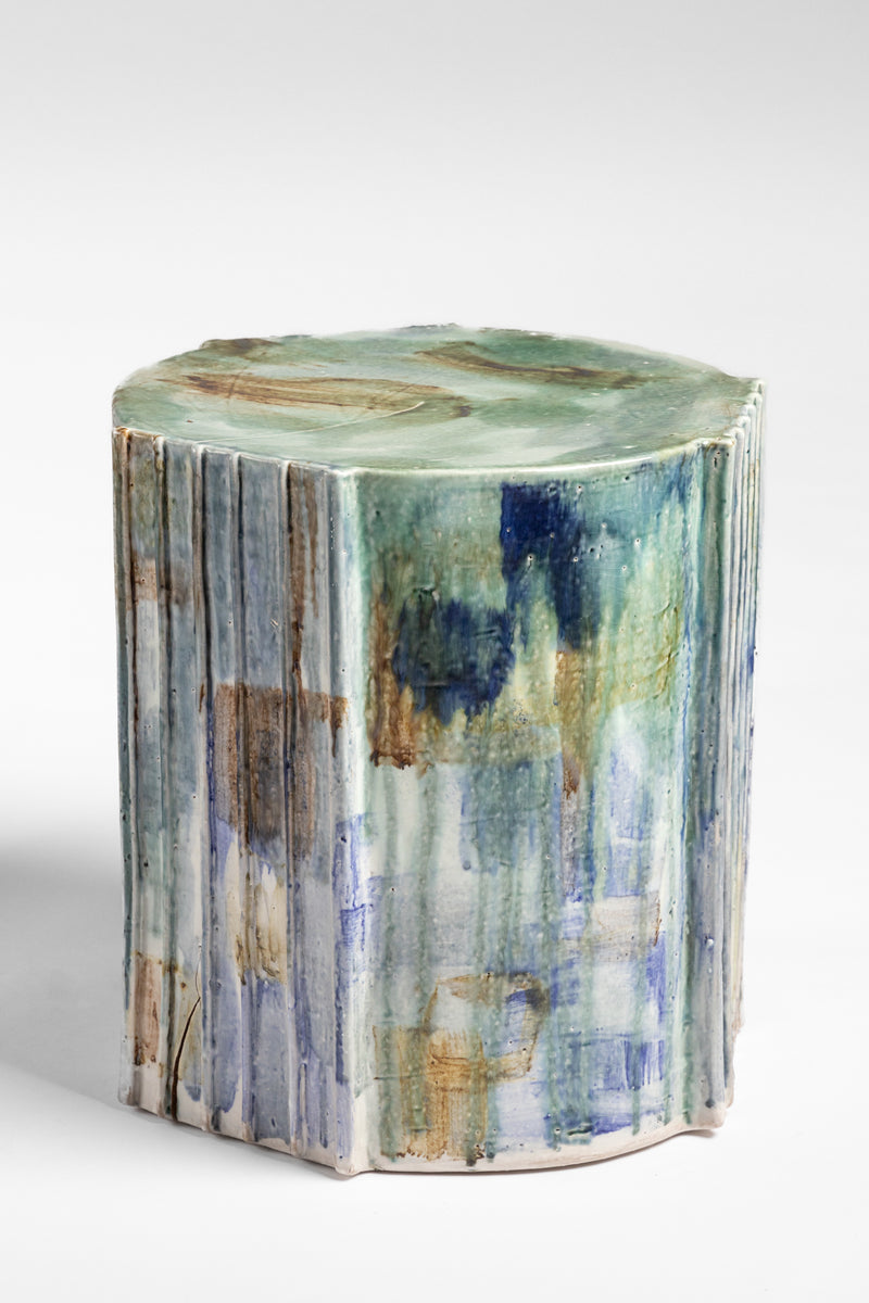 Blue, Aqua & Sepia Handcrafted Ceramic Side Table 375mm - LMBAME