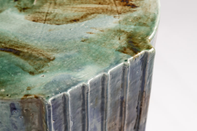 Blue, Aqua & Sepia Handcrafted Ceramic Side Table 375mm - LMBAME