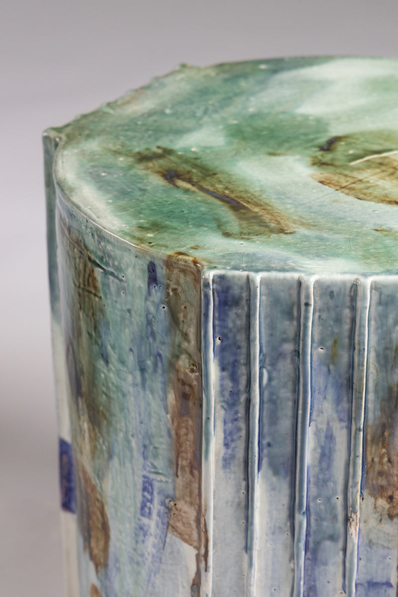 Blue, Aqua & Sepia Handcrafted Ceramic Side Table 375mm - LMBAME