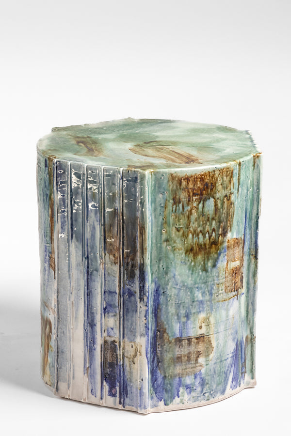 Blue, Aqua & Sepia Handcrafted Ceramic Side Table 375mm - LMBAME