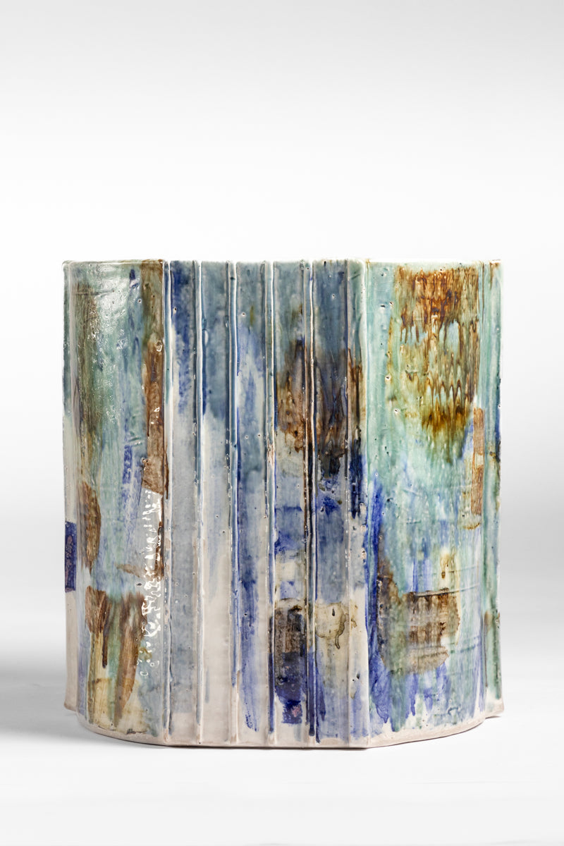 Blue, Aqua & Sepia Handcrafted Ceramic Side Table 375mm - LMBAME