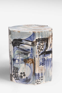 Blue, Aqua, Black & Brown Handcrafted Ceramic Side Table 368mm - LMKKKD