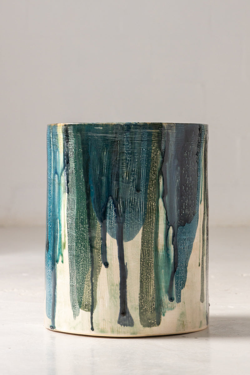 Flowing Water Inspired Teal Ceramic Side Table - LNSCYG