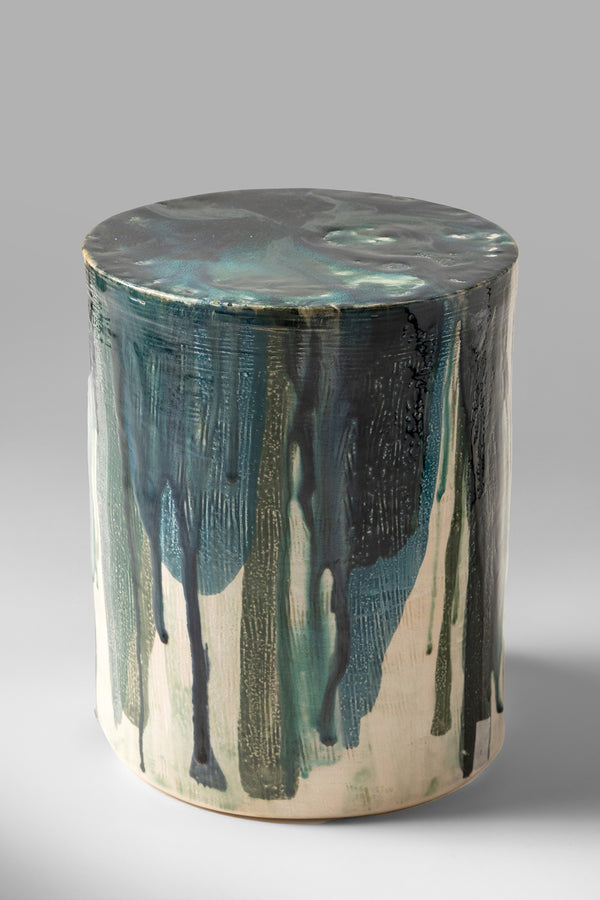 Flowing Water Inspired Teal Ceramic Side Table - LNSCYG