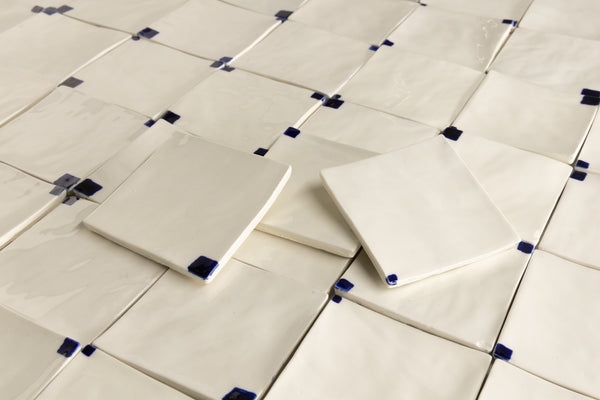 Cream Square Ceramic Tiles with Blue Hand-Painted Corners - LQVEWA-WS