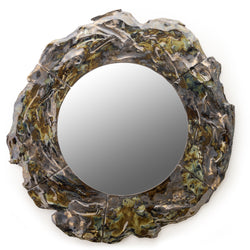 This artwork boasts a robust circular edge adjacent to the mirror, offering a touch of symmetry. The outer edge exudes a masculine essence, enhancing its overall appeal with strength and sophistication - LZMFBT