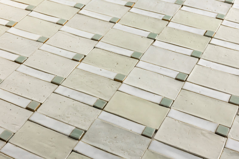 Blend of Cream and Green Handmade Rectangular Tiles - M6A9TZ-WS