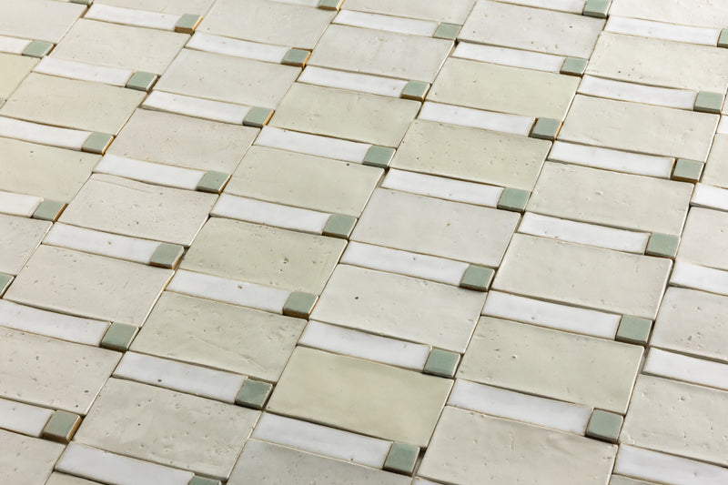 Blend of Cream and Green Handmade Rectangular Tiles - M6A9TZ-WS