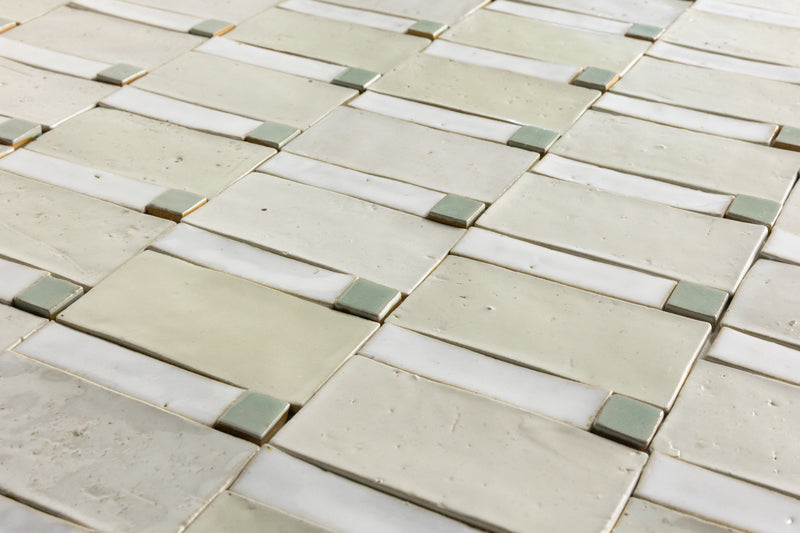 Blend of Cream and Green Handmade Rectangular Tiles - M6A9TZ-WS
