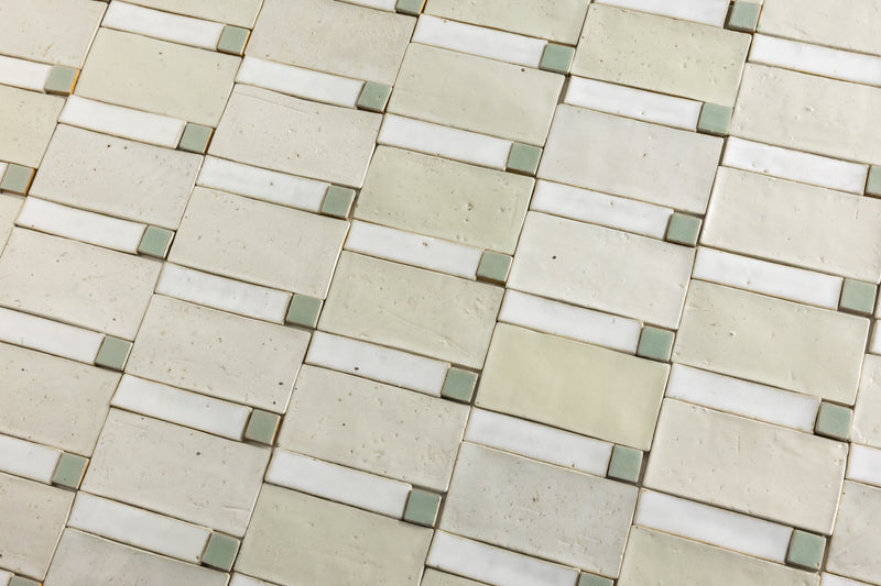 Blend of Cream and Green Handmade Rectangular Tiles - M6A9TZ-WS