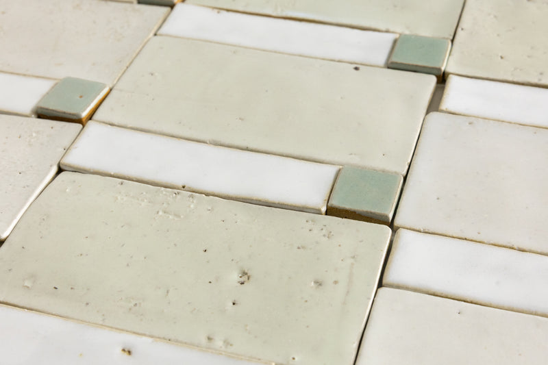 Blend of Cream and Green Handmade Rectangular Tiles - M6A9TZ-WS