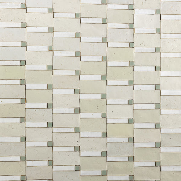 Blend of Cream and Green Handmade Rectangular Tiles - M6A9TZ-WS
