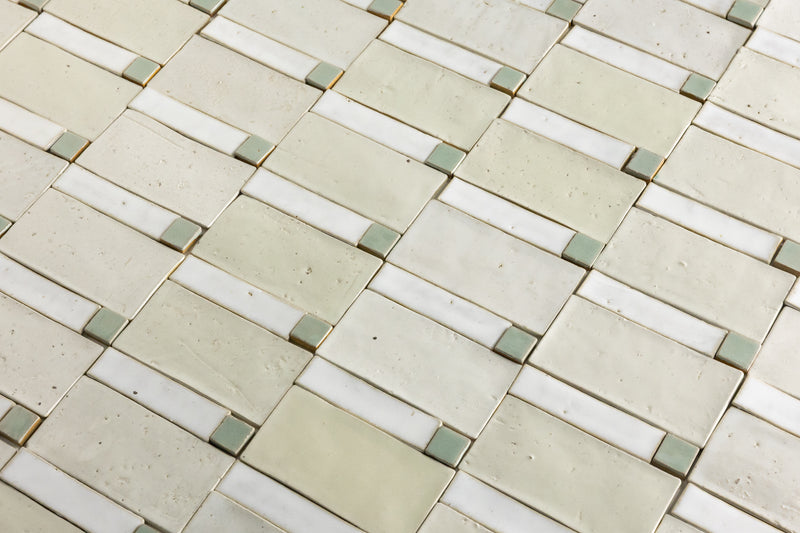 Blend of Cream and Green Handmade Rectangular Tiles - M6A9TZ-WS
