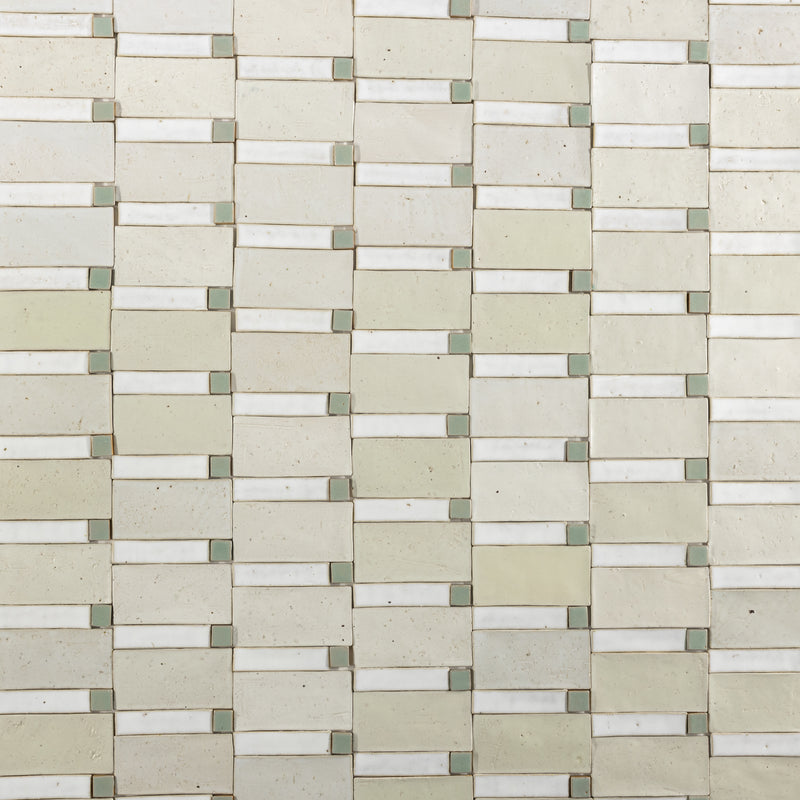 Blend of Cream and Green Handmade Rectangular Tiles - M6A9TZ-WS