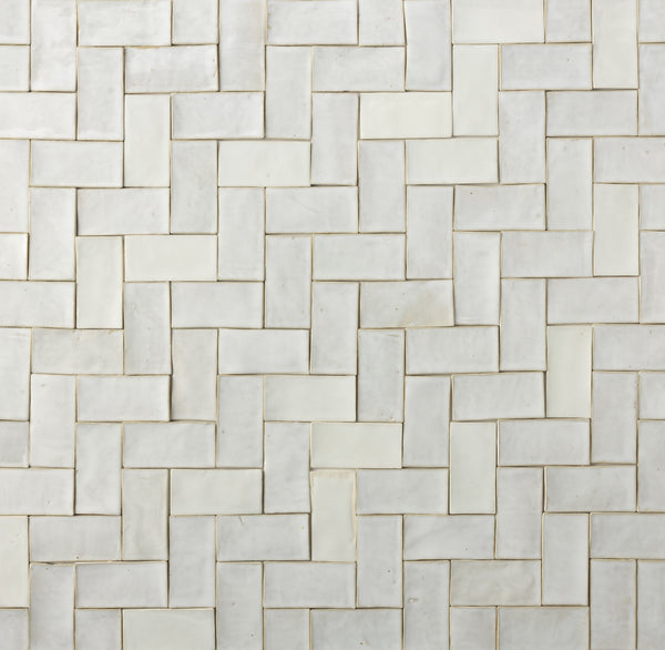 Undulating White Handmade Rectangular Tiles - M7UN8T-WS