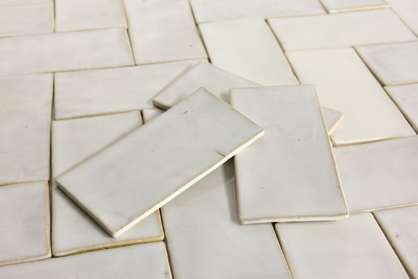 Undulating White Handmade Rectangular Tiles - M7UN8T-WS