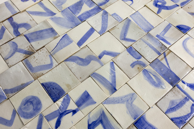 Hand-Painted Blue & White Abstract - M9JJRE-WS