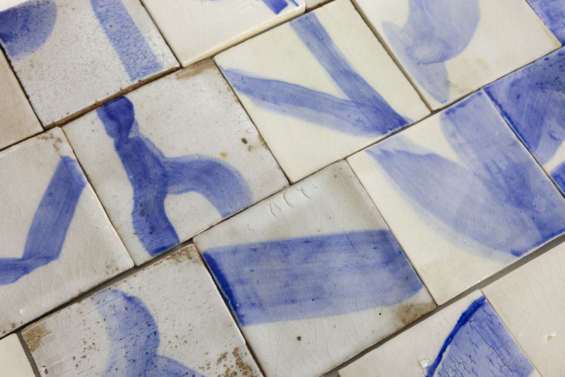 Hand-Painted Blue & White Abstract - M9JJRE-WS