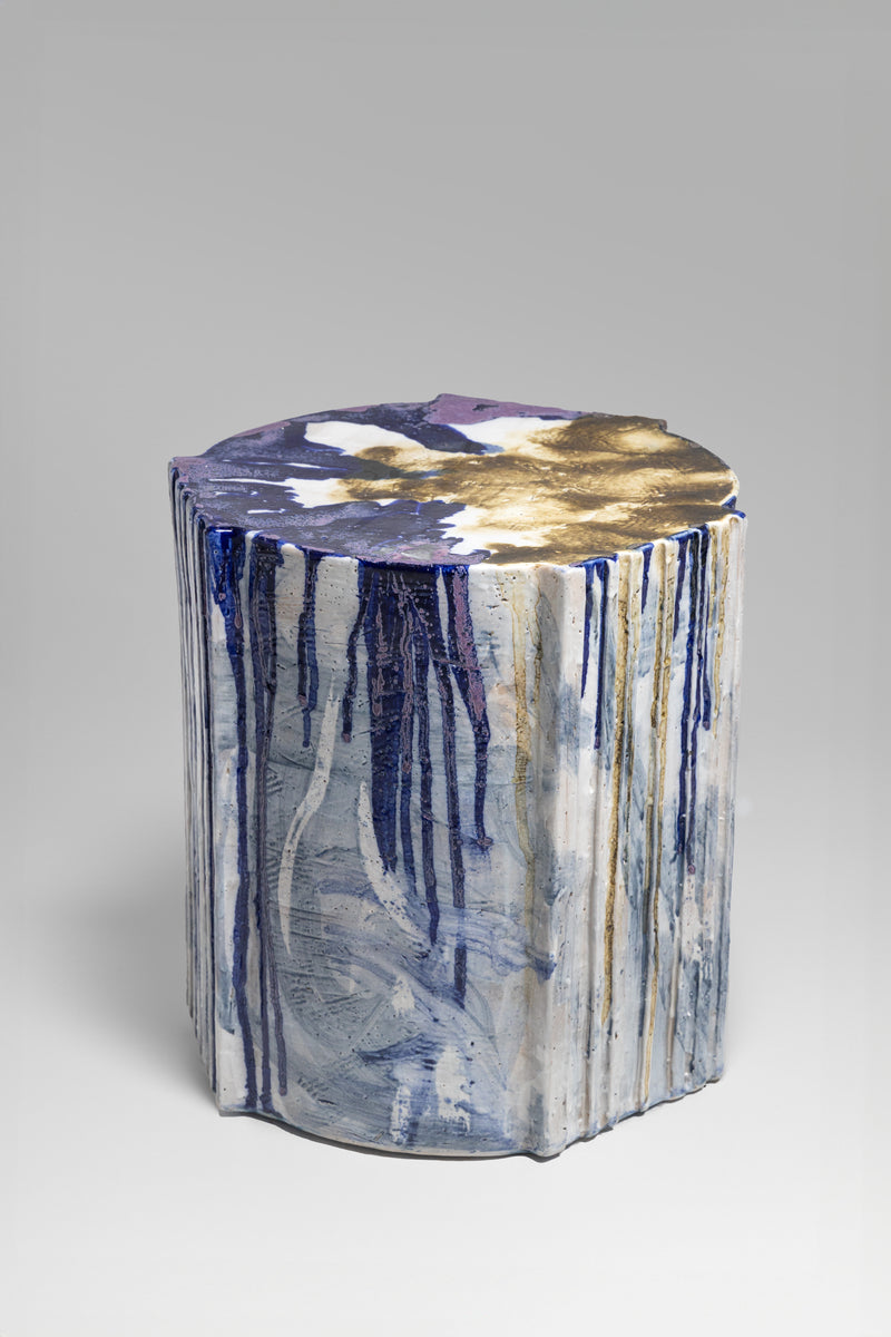 Cobalt Blue & Brown on White Ceramic Side Table - MBIIIM