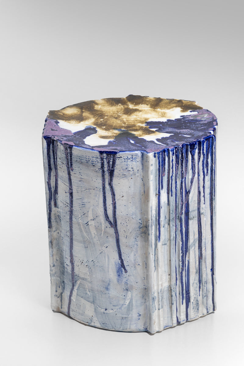 Cobalt Blue & Brown on White Ceramic Side Table - MBIIIM