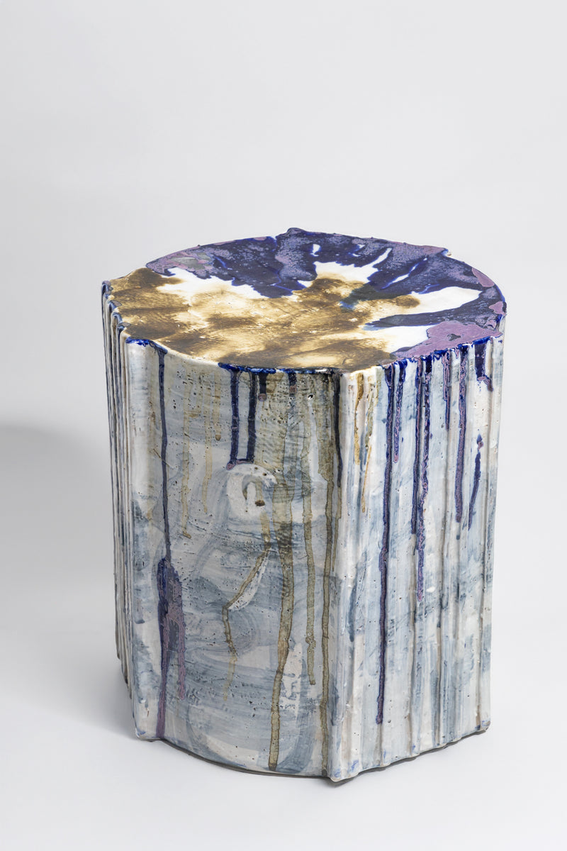 Cobalt Blue & Brown on White Ceramic Side Table - MBIIIM