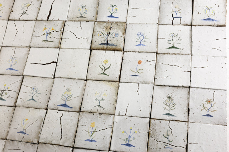 Hand Painted Flowers on Matt White Square Tile - MFJBBG-WS