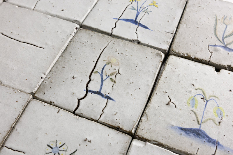 Hand Painted Flowers on Matt White Square Tile - MFJBBG-WS