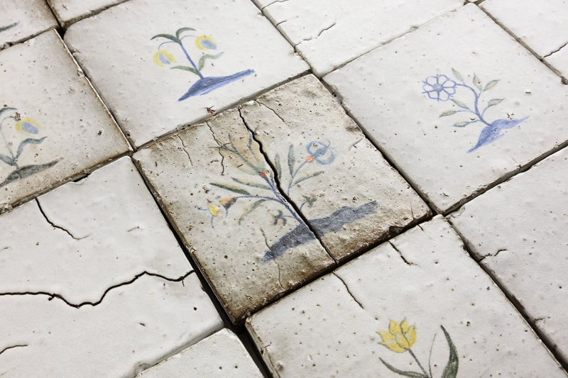 Hand Painted Flowers on Matt White Square Tile - MFJBBG-WS