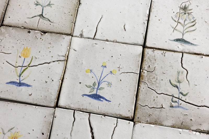 Hand Painted Flowers on Matt White Square Tile - MFJBBG-WS